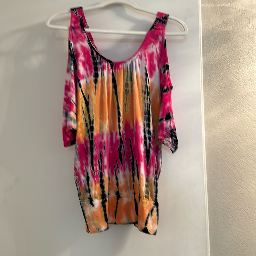 Bright colors cold shoulder top